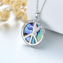 VONALA Sterling Silver Peace Sign Pendant Necklace with Dove Hippie Peace Jewelry Gifts for Women Men