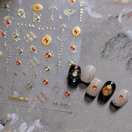 Bohemia Jewelry Nail Stickers 5D Embossed Jelly Nail Decals Luxury Gold Star Rhinestone Design Nail Art Stickers Self-Adhesive Nail Art Accessories Noble Jewelry Nail Art Supplies for Women