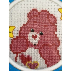 Care Bears Love-A-Lot Bear Blows A Kiss Counted Cross Stitch Pattern 2.89” Round