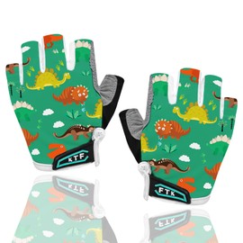 Kids Cycling Gloves Half Finger Gel Padded Non-Slip Breathable, Junior Glove Girls Boys Fingerless Adjustable for Mountain Bike Running Riding Sport Outdoor Biking (Green, Medium)