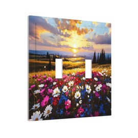 SgEdao Decorative Switch Covers Plate Oil Paint Colorful Flower Floral Sunset Landscape 2 Gang Wall Plate Oversized Double Toggle Light Switch Plate Wall Cover Plate Faceplate for Bedroom Decor