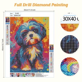 Jawecci Dog Diamond Painting Adults, 5D Diamond Painting Pictures Adult Colourful Dog, DIY Round Animals Diamond Art Set, Diamond Painting Children for Home Decor, 30 x 40 cm