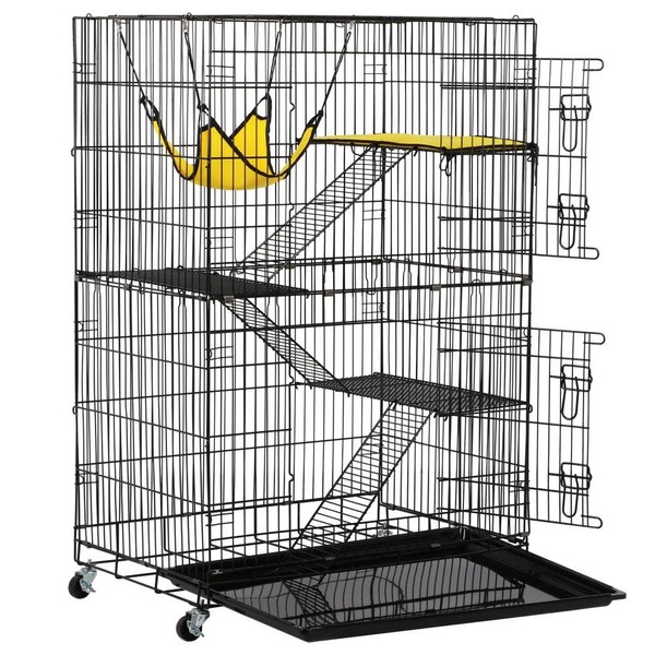 Yaheetech Collapsible 3-Tier Metal Wire Pet Cat Kitten, Larger Heavy Duty Ferret Pet Cage with Brake Casters/Hammock/Bed/Ramp Ladder/Tray, Pet Home Ideal for Small Animals Like Ferret/Chinchilla