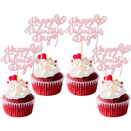 24 piezas de decoración para magdalenas con purpurina para el día de San Valentín, rosa, dulce amor, corazón, sé mi día de San Valentín, para bodas, cumpleaños, decoración de pasteles, suministros