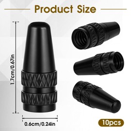 Prasacco Pack of 10 Bicycle Valve Caps, Black Bicycle Valve Caps Made of Aluminium, 17 x 6 mm, French Bicycle Valve Caps, Replacement Valve Caps for Bicycle Tyres
