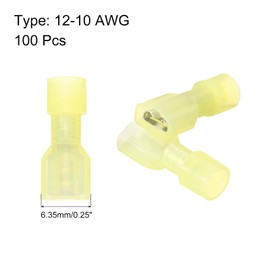 MECCANIXITY 100PCS Female Spade Connector, 12-10 AWG Nylon Quick Disconnect Wire Connector Crimp Terminal Insulated for Automotive Boat, Yellow