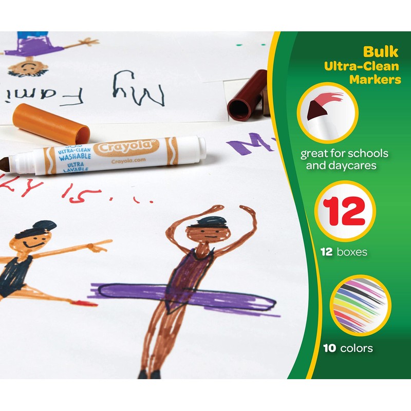 Crayola Ultra Clean Washable Broad Line Markers (12 Boxes), Bulk
