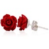 Finatso Sterling Silver Red Rose Earrings (Red)
