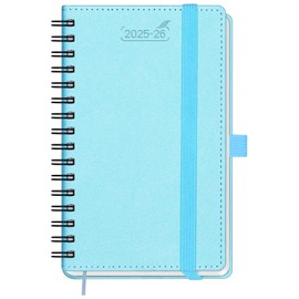 BEZEND Calendar 2025 2026 Small Weekly Planner A6, 18-Month Pocket Calendar July 25-Dec 26, Book Calendar Ring Binder PU Leather Soft Cover with Pen Holder - Sky Blue
