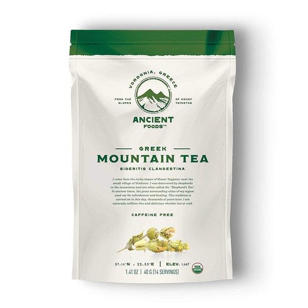 Ancient Foods Fresh Mountain Organic Tea – Greek Mountain Tea, Organic and Caffeine Free Tea Loose Leaf from Greece (40g)