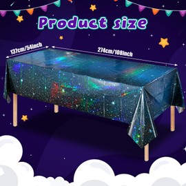 YIDAKO 1Pcs Iridescent Space Tablecloths, Disposable Plastic Blue Galaxy Table Cloth Rectangle Table Covers for Space Starry Night Star Theme Party Birthday Party Decorations, 54x108 Inch