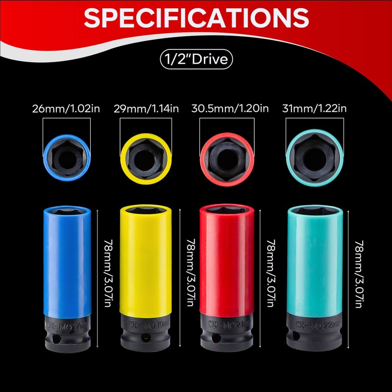 ZOYAKKI 4 Pieces 1/2 inch Drive Impact Lug Nut Socket,