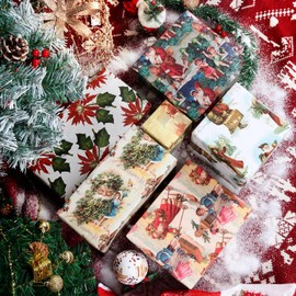 Vnaaem Vintage Christmas Wrapping Paper for Women Girls Boys Men - Retro Xmas Wrapping Paper for Winter Christmas Birthday Holiday - 20 X 28 Inches (6 Folded Sheet)