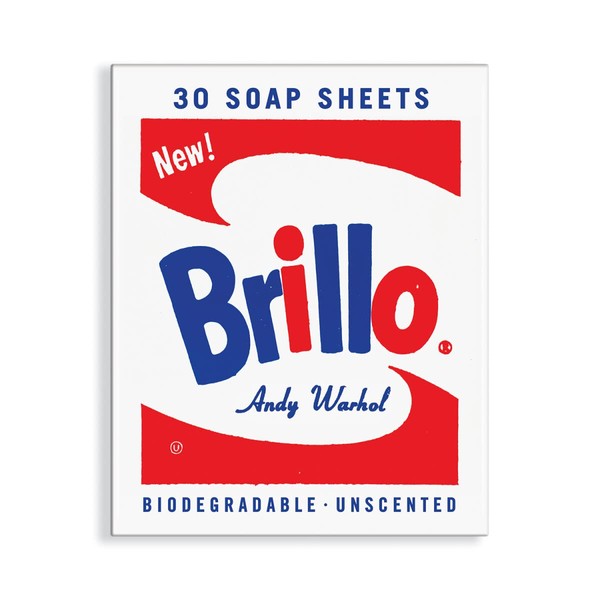 Galison Andy Warhol Brillo Soap Sheets, 1 Package (30 Unscented Sheets) – Convenient Biodegradable Hand Soap Sheets for On-the-Go – Features Iconic Pop Art Design – Pack Measures 2.65” x 3.25” x 0.2”