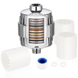 20 Stage High Output Shower Filter with 3 Filter Cartridges Reduce Hard Water Filter Chlorine Heavy Metal & Impurity Reduce Dryness & Itching Improve Skin & Hair Fit Most Fixed Rain Handheld Shower