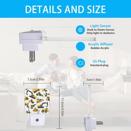 Meikosks Construction Machines Night Light,Tractor Night Lights Plug into Wall Dusk to Dawn Sensor Led Lamp for Women Men,Led Lights for Stairway/Hallway/Bedroom,0.5W