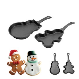 DVK Cast Iron Frying Pan with Various Shapes for Christmas Cookies Cutters Small Skillet for Gingerbread Snowman