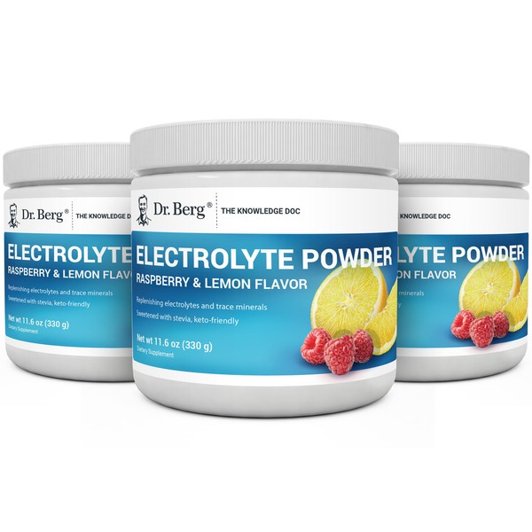 Dr. Berg Hydration Keto Electrolyte Powder - Enhanced w/ 1,000mg of Potassium & Real Pink Himalayan Salt (NOT Table Salt) - Raspberry & Lemon Flavor Hydration Drink Mix Supplement - 50 Servings 3 Pack