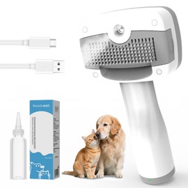 Pawimood 3 in 1 Pet Steam Brush for Dogs & Cats – Self Cleaning, Hair Removal Comb Steam for Shedding & Grooming for Long & Short Haired Pets,Includes Pet Enssence