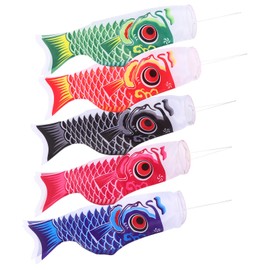 Angoily Carp Fish Windsock Traditional Japanese Style Wind Directional Fish Anime Satin Flag Sign Hanging Sailfish Welcome Banner for Home Shop 55 cm Pack of 5
