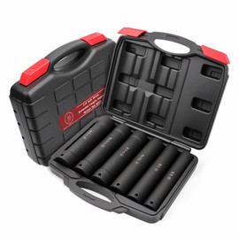 1/2 Inch Drive Extra Deep Long Socket Set, 6PCS Extended Length Impact Socket Set Contains Sizes 3/4", 7/8", 15/16", 1-1/16", 1-1/8", 1-1/4", Specifically Designed for High Torque Applications