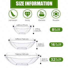Tanlade 50 Pcs Square Plastic Serving Bowls Disposable Snack Salad Bowl Small Party Bowls Candy Bar Containers Taco Bar Serving Dishes for Buffet Chips Fruit (Clear,32 oz)