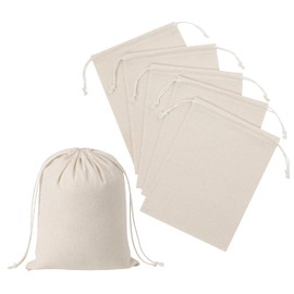 PALTERWEAR 100 Percent Cotton Drawstring Bags, Reusable Quality with Double String, For Pantry Gifts Kitchen - Pack of 6 (Natural Beige, 6 x 8 Inch)