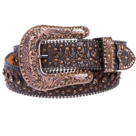 Western Cowgirl Faux Alligator Rhinestone Studded Leather Belt, Dark Brown | 32"