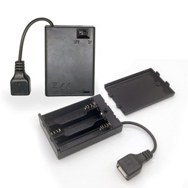 Jstincal 2 Pack 3AA Battery Box, 3 AA Battery Holder with USB Cable, USB Battery Case Box Holder 4.5V (3×1.5V), 3 Slots x 1.5V Battery Box with On/Off Switch and Cover