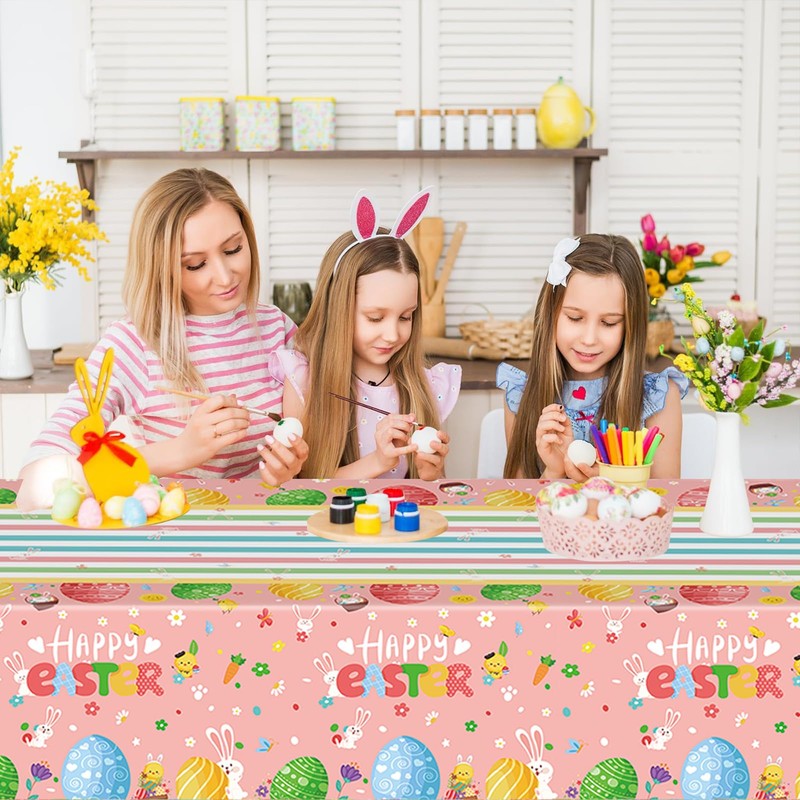 MORAINJAY 3Pcs Easter Tablecloth, 137 * 274cm Easter Table Cloth,