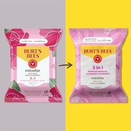 Burts Bees - Toallas faciales micelar de agua de rosas, 100% tela a base de plantas; 99% origen natural; quita el maquillaje, limpia, hidrata; sin res