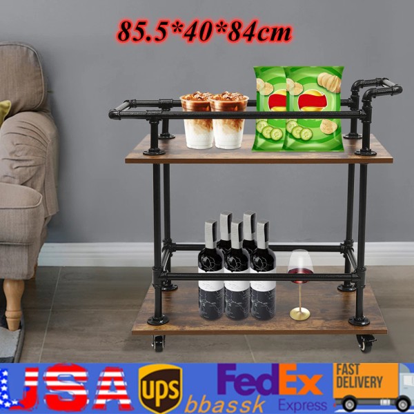 N/A 2-Tier Industrial Bar Cart Floor Wine Rack Garden Kitchen