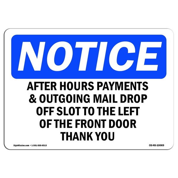 OSHA Notice Sign - After Hours Payment & Outgoing Mail