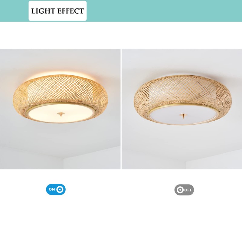 Aeyee Bamboo Flush Mount Ceiling Light Handwoven Rattan Light Fixture,
