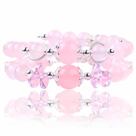 FORBY 1Pc Natural Bracelet Beaded 8MM Bead Bracelets for Women Healing Crystal Stone Bracelet Rose Quartz Amethyst Bangle Bracelets for Women Trendy Chakra Anxiety Yoga Jewelry Healing Gift