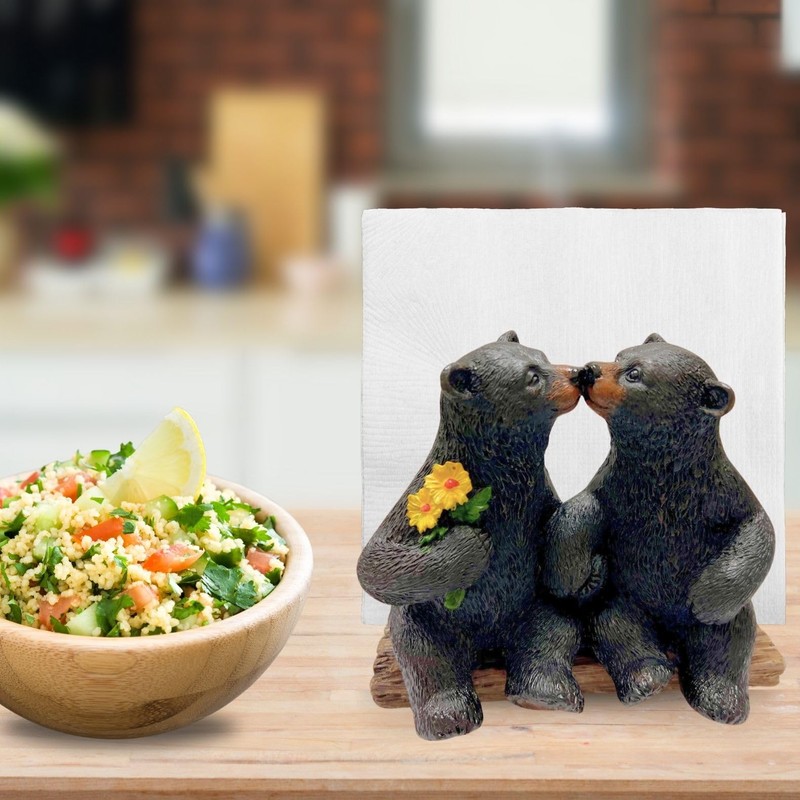 Napkin Holder with Kissing Bears Cabin Rustic Style Dining Décor
