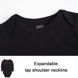 kavkas Long Sleeve Newborn Bodysuits Plain Baby Vest Undershirt Cotton Baby Clothes for Boys and Girls 5 Pack (3-6M) Black