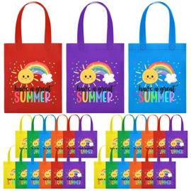 Dansydaisy 24 Pcs End of the Year Non Woven Gift Bags Summer Party Favor Bags Rainbow Totes Bag with Handles Reusable Treat Bags for Summer End of the Year Party Rainbow Birthday Supplies, 6 Colors