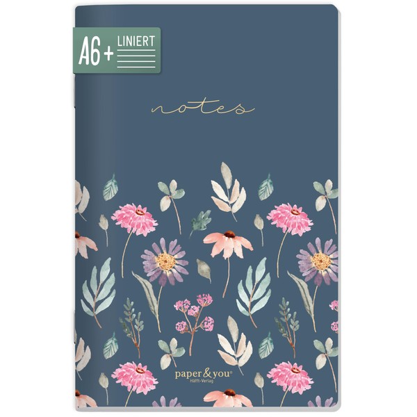 paper&you Notebook A6+ Lined "Flying Flowers" with 64 Pages, Soft