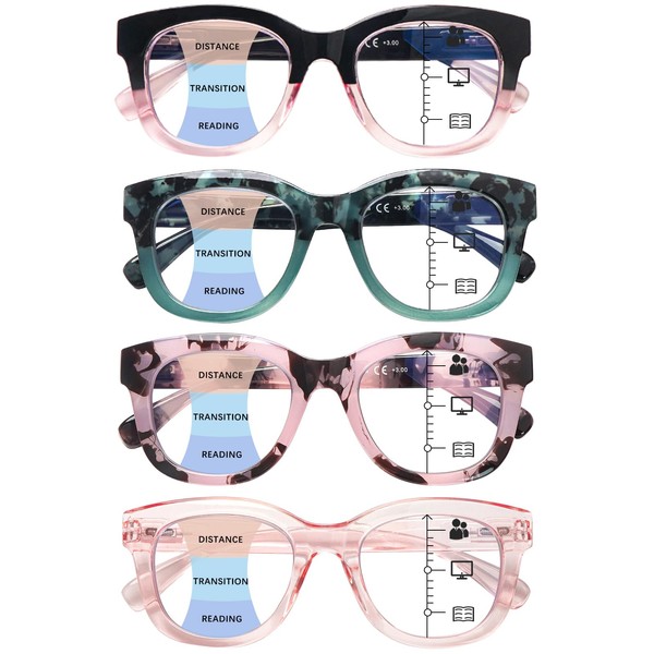 fadbon Oprah Style Progressive Multifocus Reading Glasses for Women,Blue Light