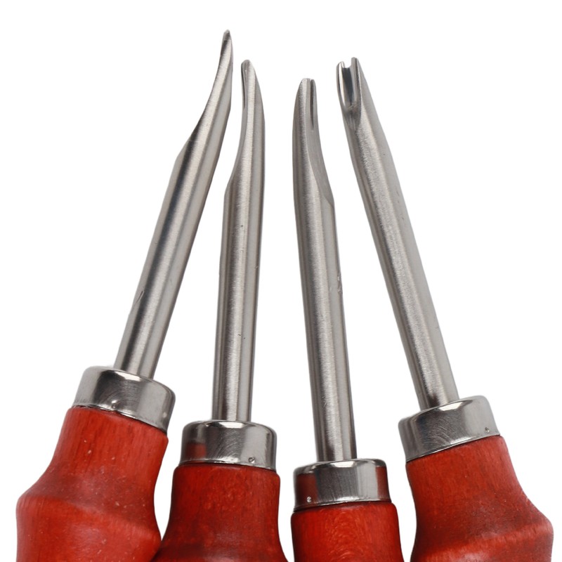 4pcs Leather Edger Professional Trimming Working Kit with Wooden Handle