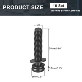sourcing map M5 x 25mm Carbon Steel Phillips Pan Head Machine Screws Bolts Combine with Spring Washer and Plain Washers 10pcs