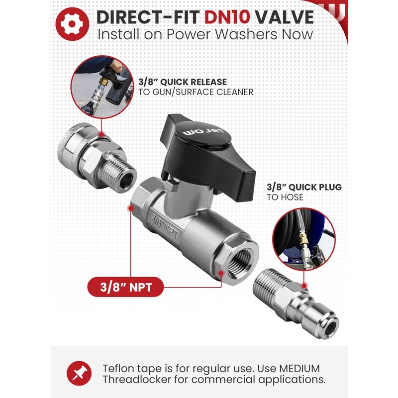 WOJET Ball Valve Pressure Washer, Industrial-Grade DN10 Shutoff Ball Valve,