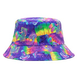 YAMEIZE Trendy Bucket Hat Summer for Women Men Teens Double-Side Fishing Hats Stylish Reversible Bucket Hat Mushroom Hat Sun Hiking Beach Outdoor, Purple Jellyfish