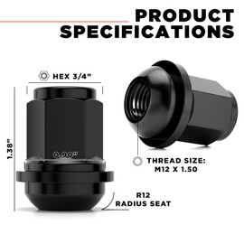 White Knight M12x1.5 Lug Nuts for Select Honda and Acura, Factory Style Black Chrome Radius Seat with Washer - 1907WRBK-20AM (20 Pack)
