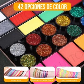 Lujito Kit De Maquillaje 42 Colores With Brochas Paleta De Sombras Para Rostro Y Cuerpo Maquillaje Artstico Para Fiestas Carnaval Halloween Duradero  