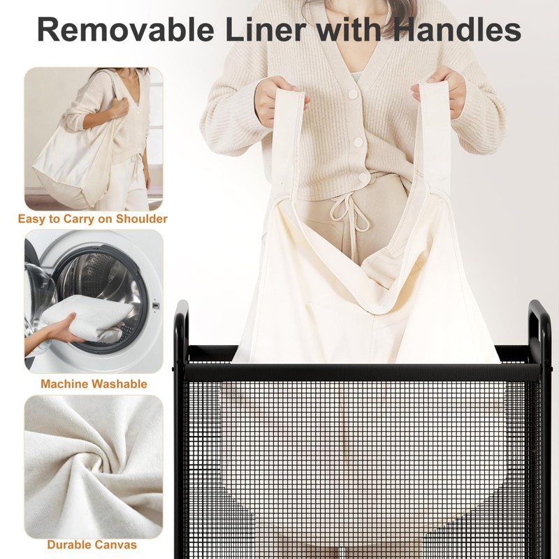 WOWLIVE Laundry Hamper 3 Section, 120L Rolling Laundry Basket with