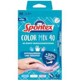 Spontex Color Mix 40 Pack of 40 Coloured Nitrile Disposable Gloves, Latex Free and Powder-Free, Medium
