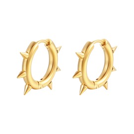 Stainless Steel Spike Hoop Earrings for Women Men Gold Silver Black Plated Punk Statement Gothic Rivet Awl Spike Circle Round Hypoallergenic Minimalist Huggie Hoop Earrings for Party Festival Jewelry Gifts (Gold)