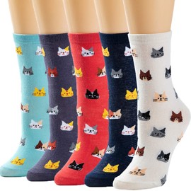 Womens Crew Socks Women Sock Black Pack Long Cotton Socks for Women Funny Novelty Animal Cat Cute High Fashion Socks X1-cathead917